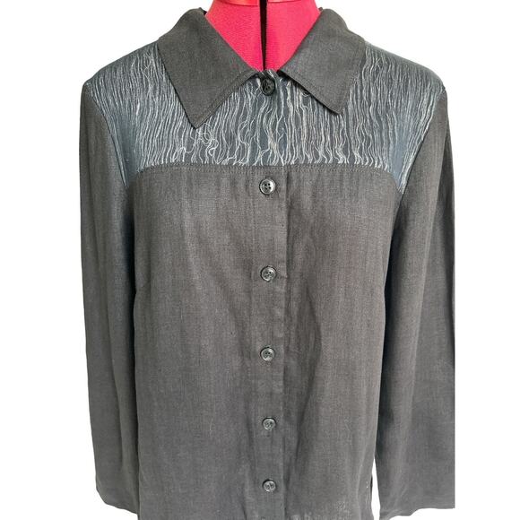Carole Little Vintage Women’s Size 10 100% Linen Black Artsy But Up Shirt Jacket - Picture 4 of 6